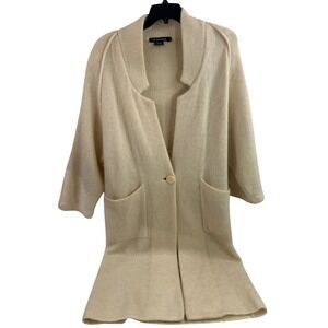L.B. Diffusion VTG Longline Cardigan S Cream Wool Mohair Shawl Collar Womens